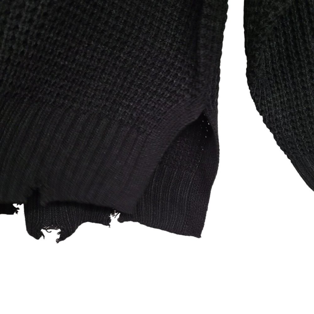 Zenana Sweater Womens Large Black Distressed Shaker Knit Pullover Boxy Fit - Picture 6 of 6